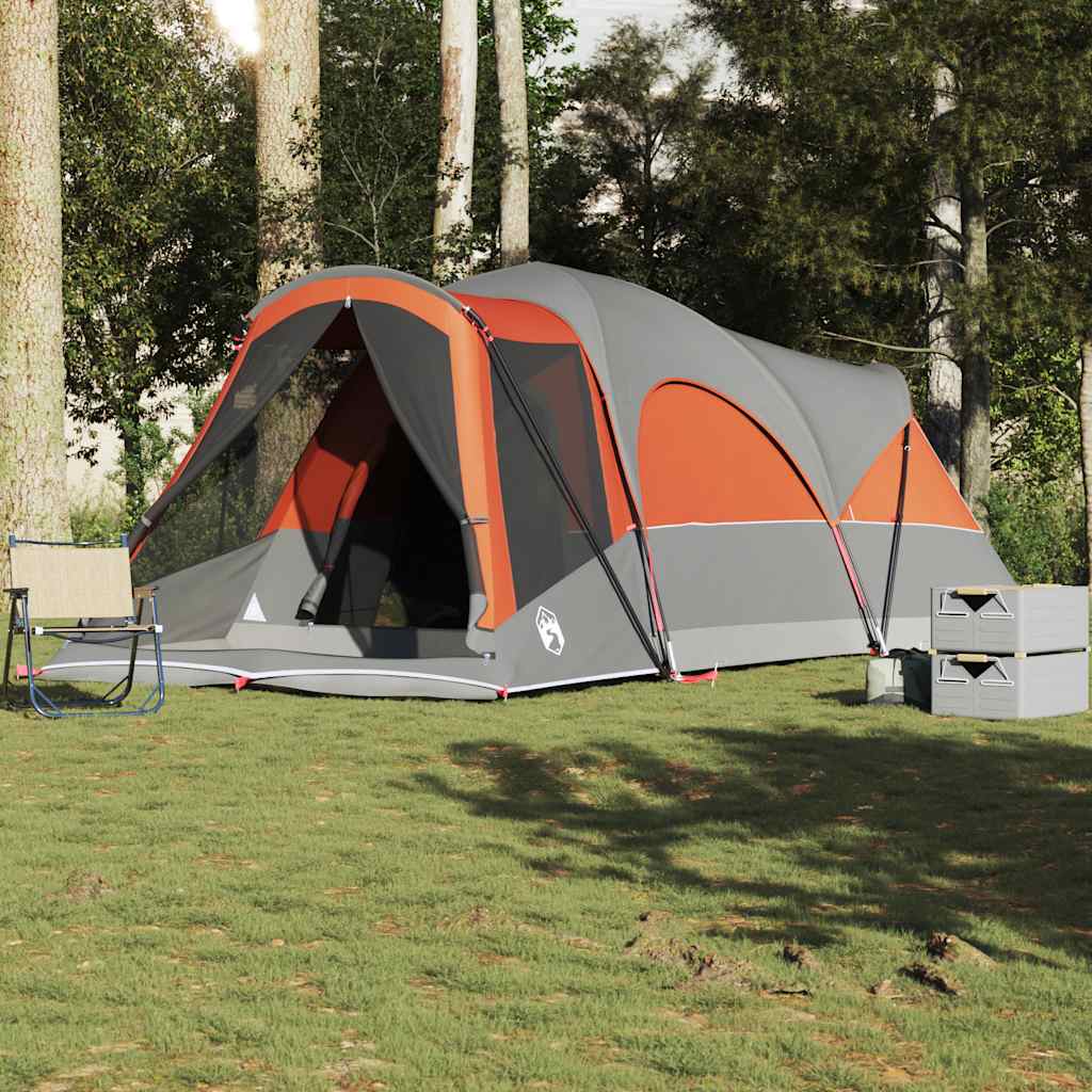 Tunneltelt for camping 8 personer grå og oransje vanntett