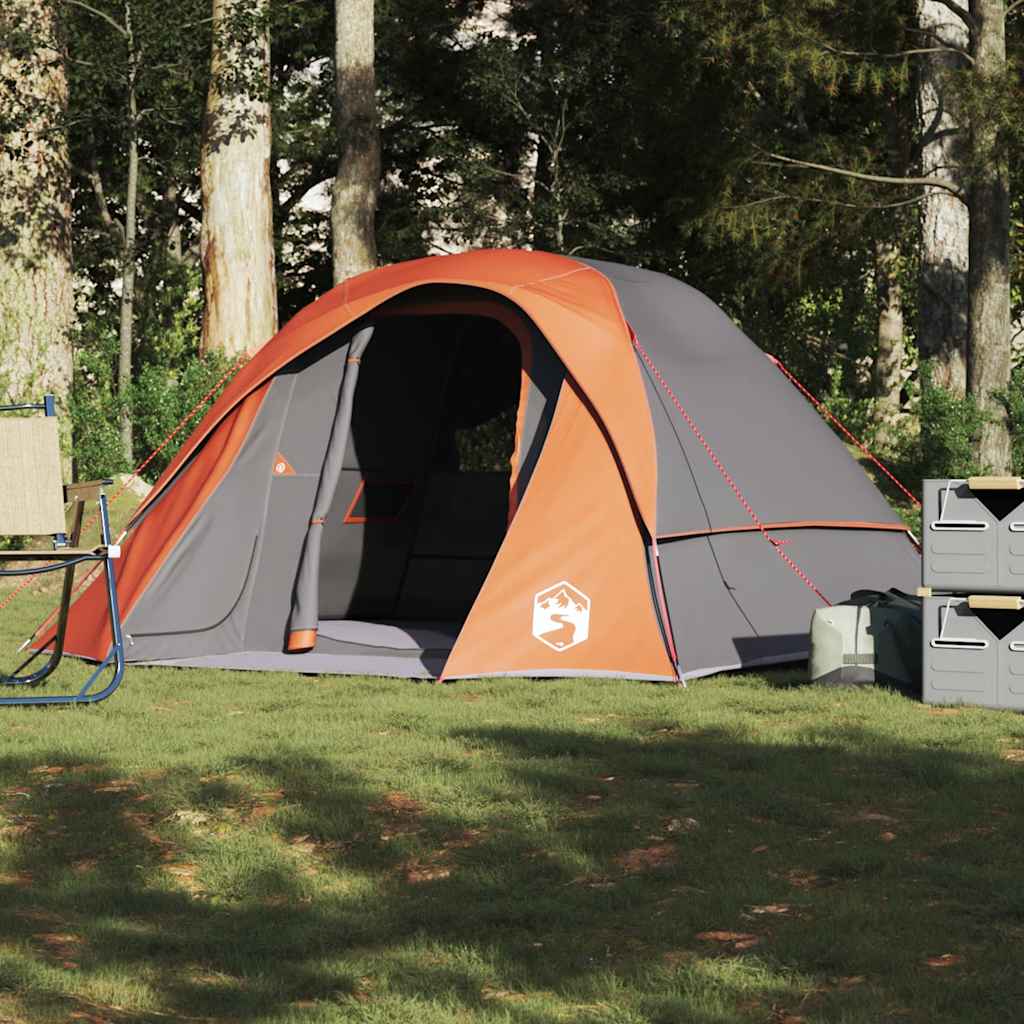 Campingtelt 4 personer grå og oransje vanntett