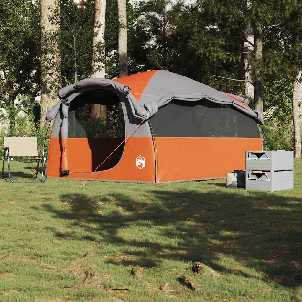 Tunneltelt for camping 6 personer grå og oransje vannavstøtende