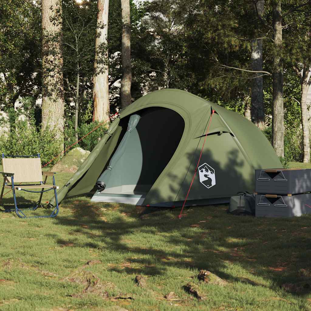 Tunneltelt for camping 2 personer olivengrønn vanntett vidaXL