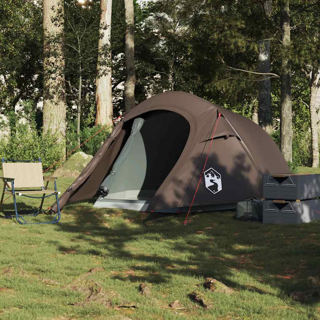 Tunneltelt for camping 2 personer brun vanntett vidaXL