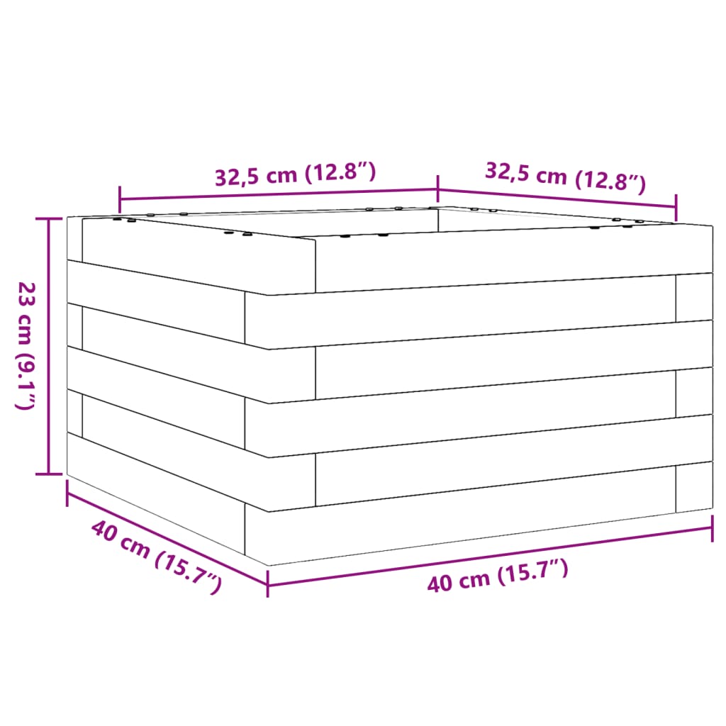 Hageplantekasse hvit 40x40x23 cm heltre furu