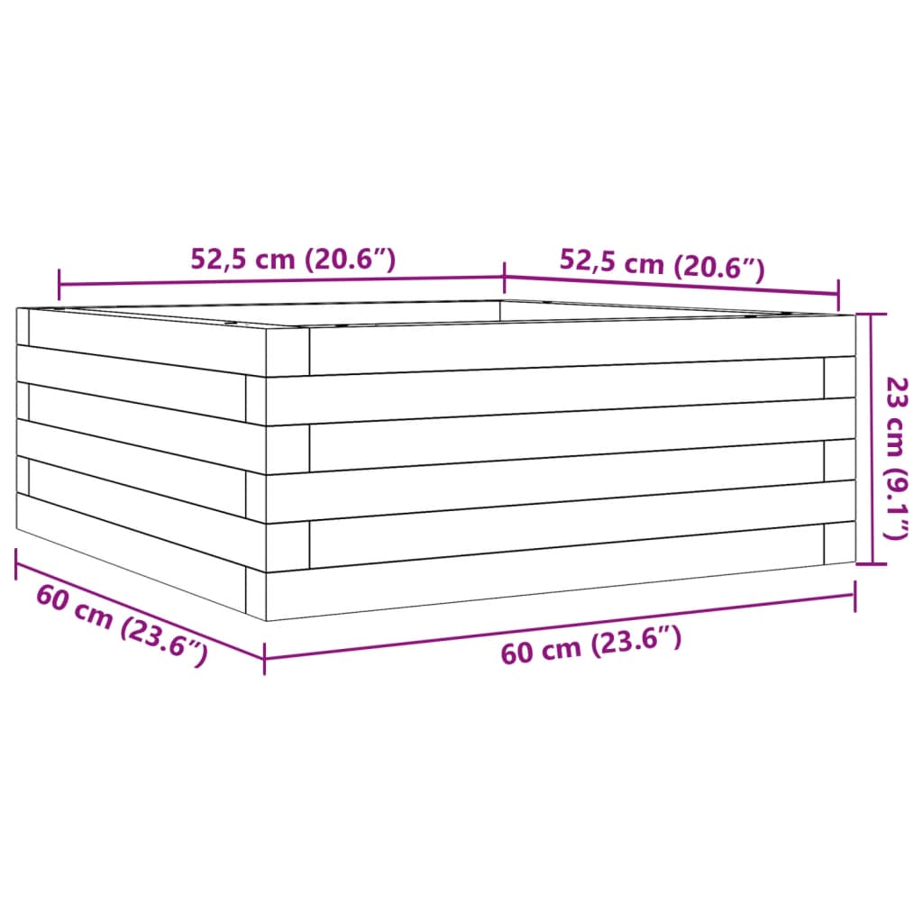 Plantekasse hvit 60x60x23 cm heltre furu