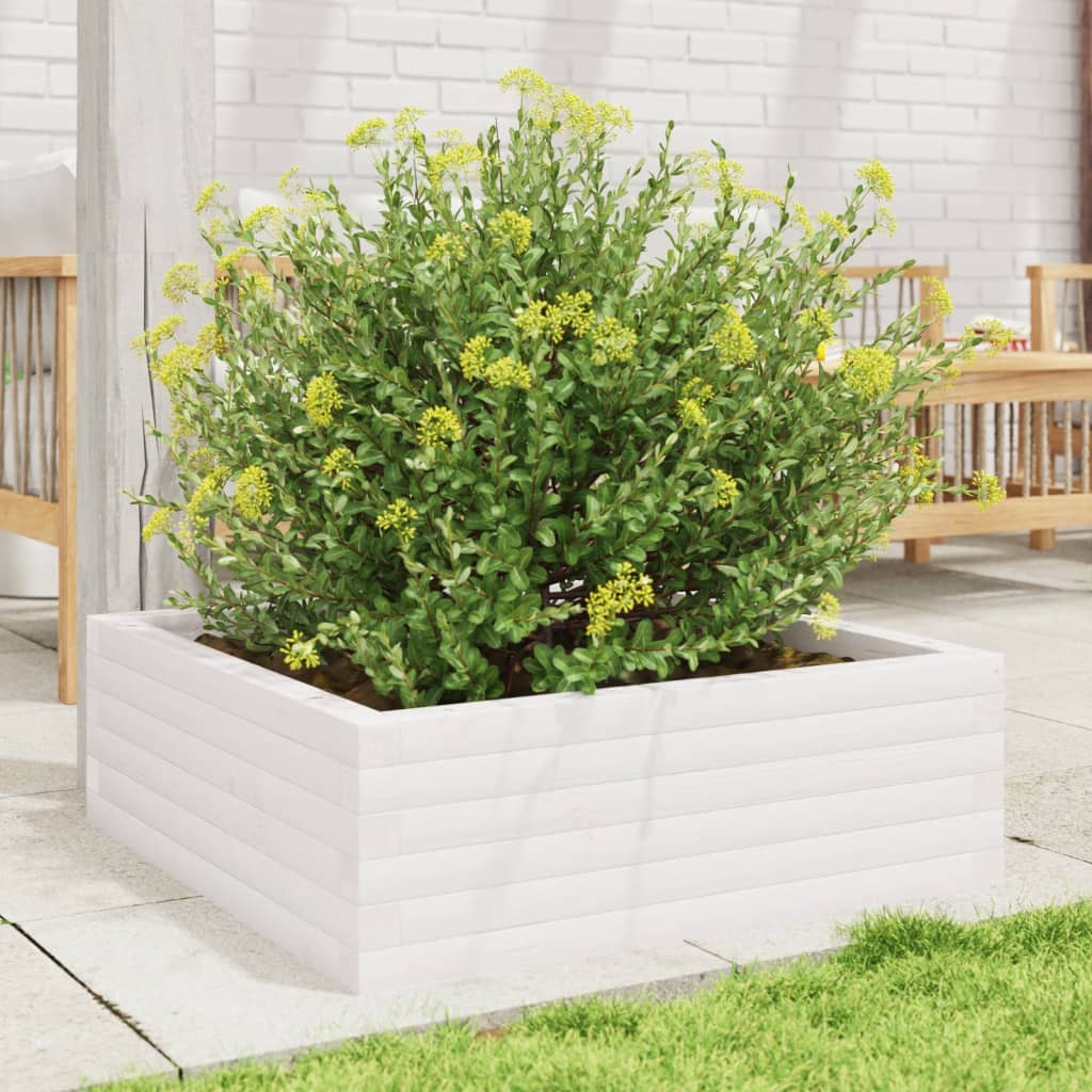 Plantekasse hvit 70x70x23 cm heltre furu