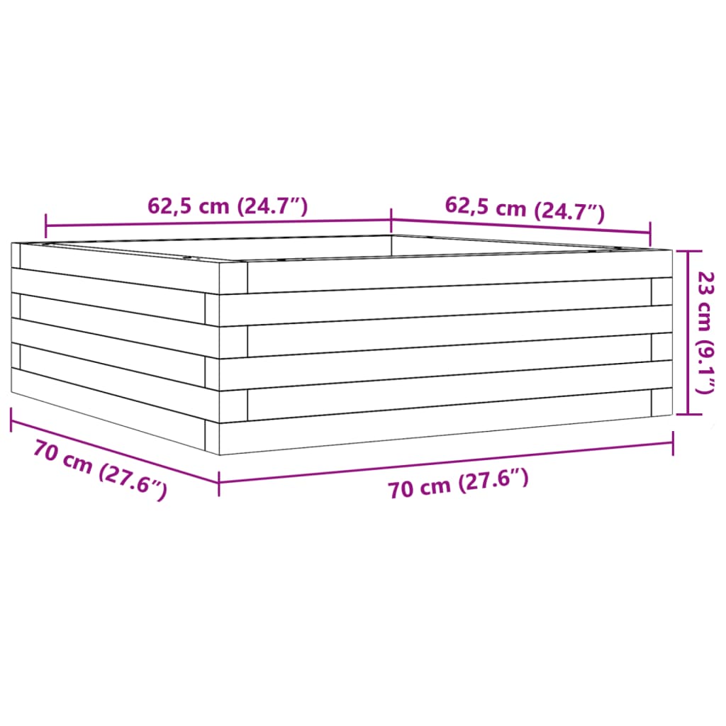 Plantekasse hvit 70x70x23 cm heltre furu