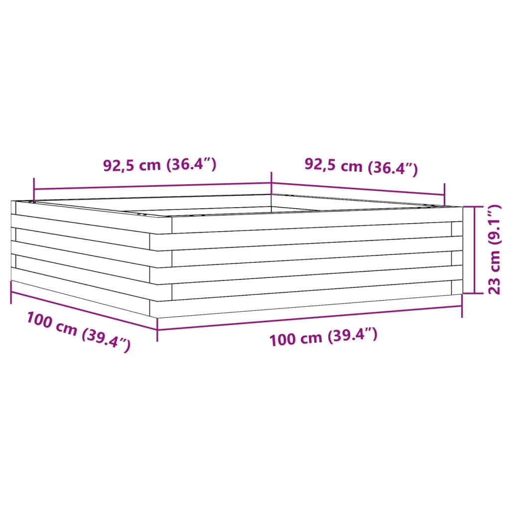 Plantekasse voksbrun 100x100x23 cm heltre furu
