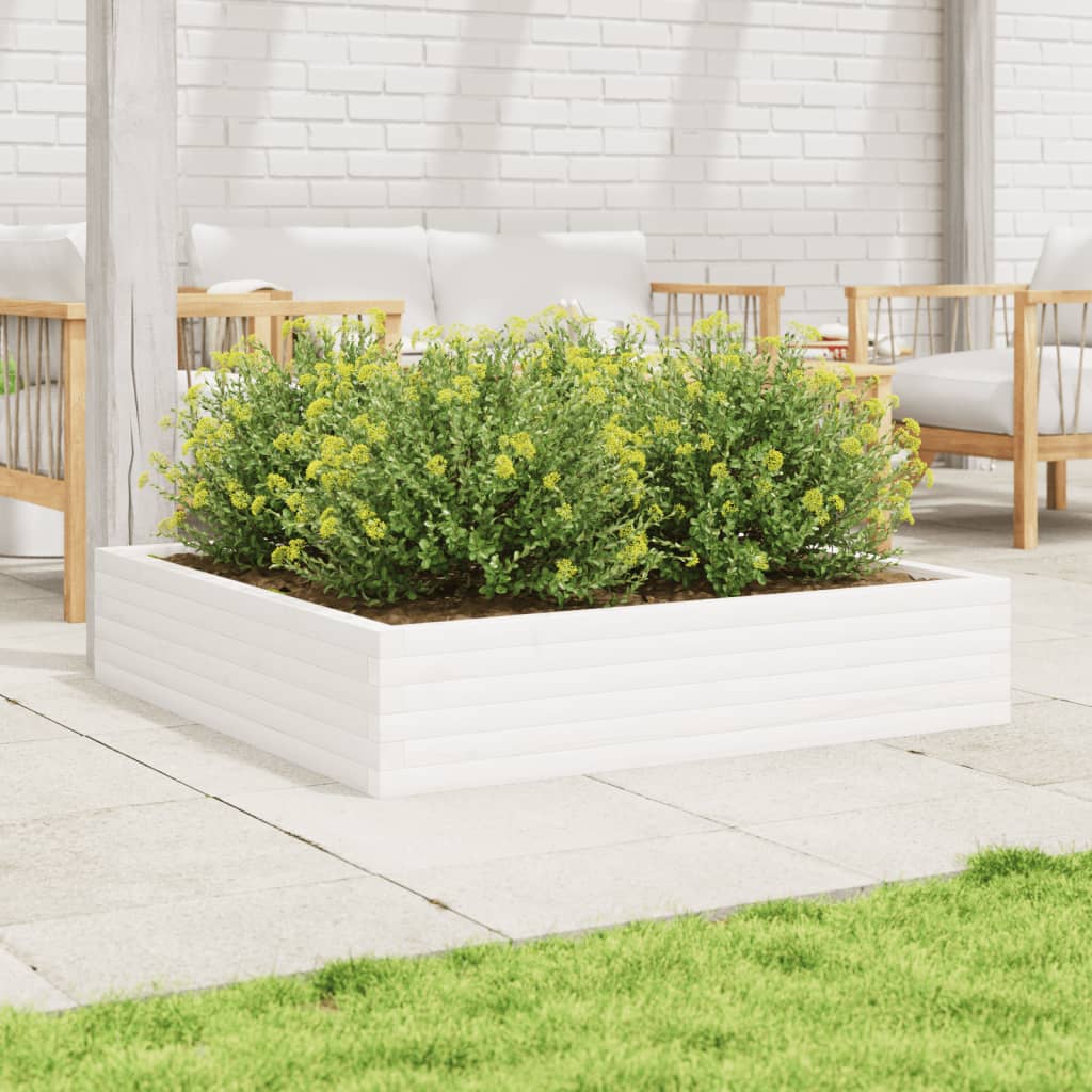Plantekasse hvit 110x110x23 cm heltre furu