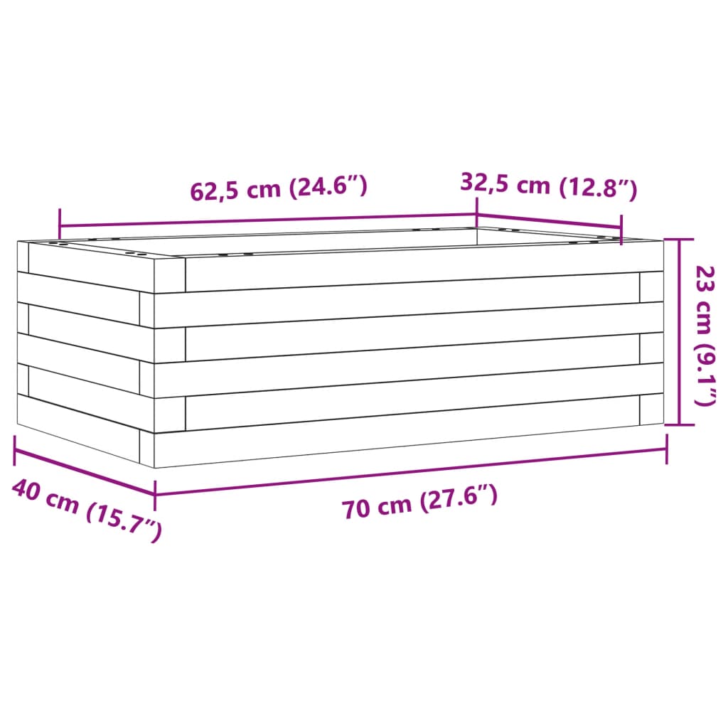Plantekasse hvit 70x40x23 cm heltre furu