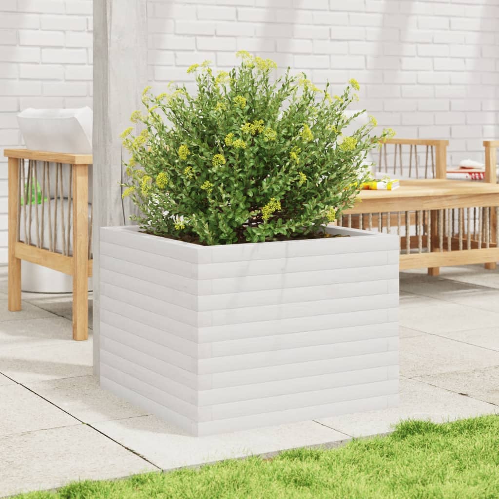 Plantekasse hvit 60x60x45,5 cm heltre furu