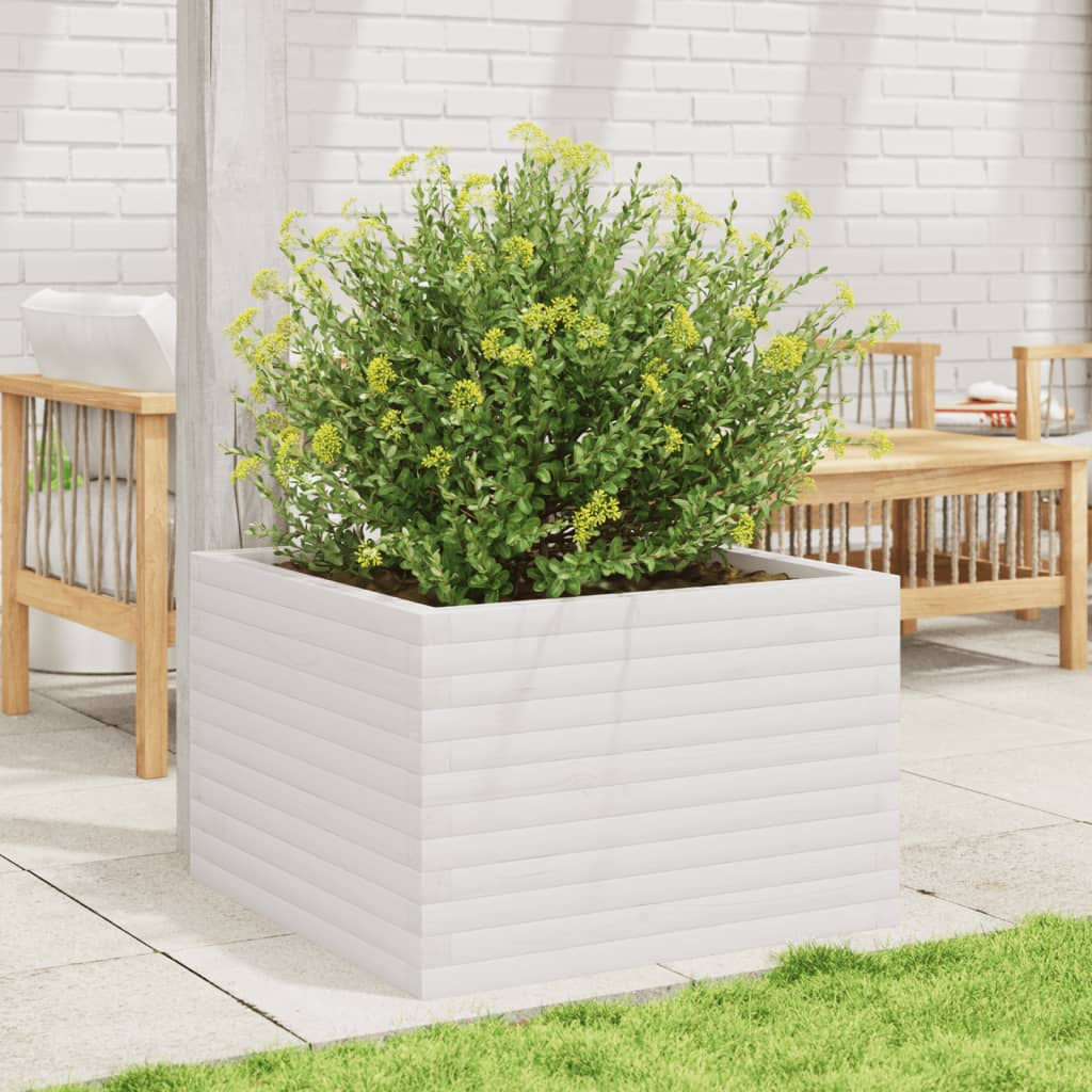 Plantekasse hvit 70x70x45,5 cm heltre furu