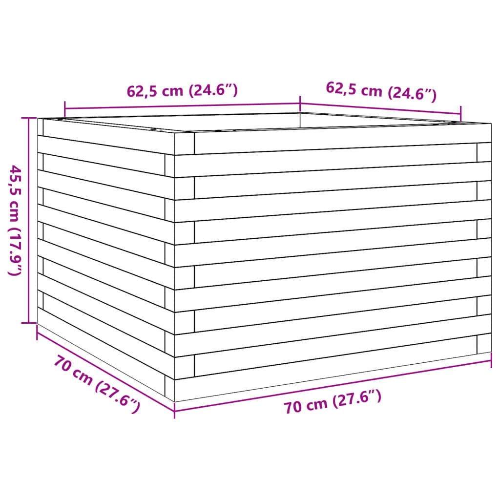 Plantekasse hvit 70x70x45,5 cm heltre furu