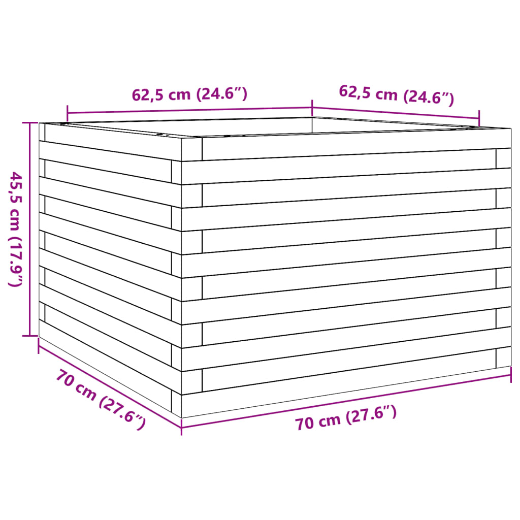Plantekasse voksbrun 70x70x45,5 cm heltre furu