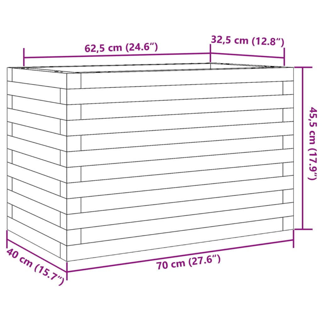 Plantekasse voksbrun 70x40x45,5 cm heltre furu