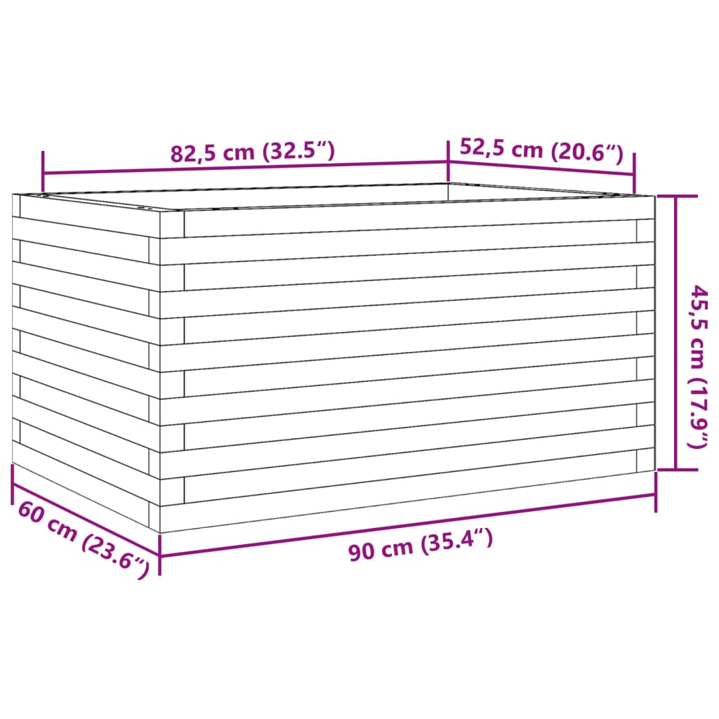 Plantekasse hvit 90x60x45,5 cm heltre furu