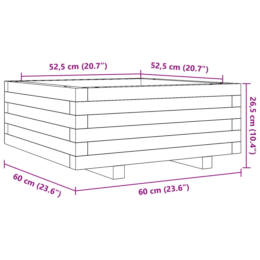 Plantekasse voksbrun 60x60x26,5 cm heltre furu