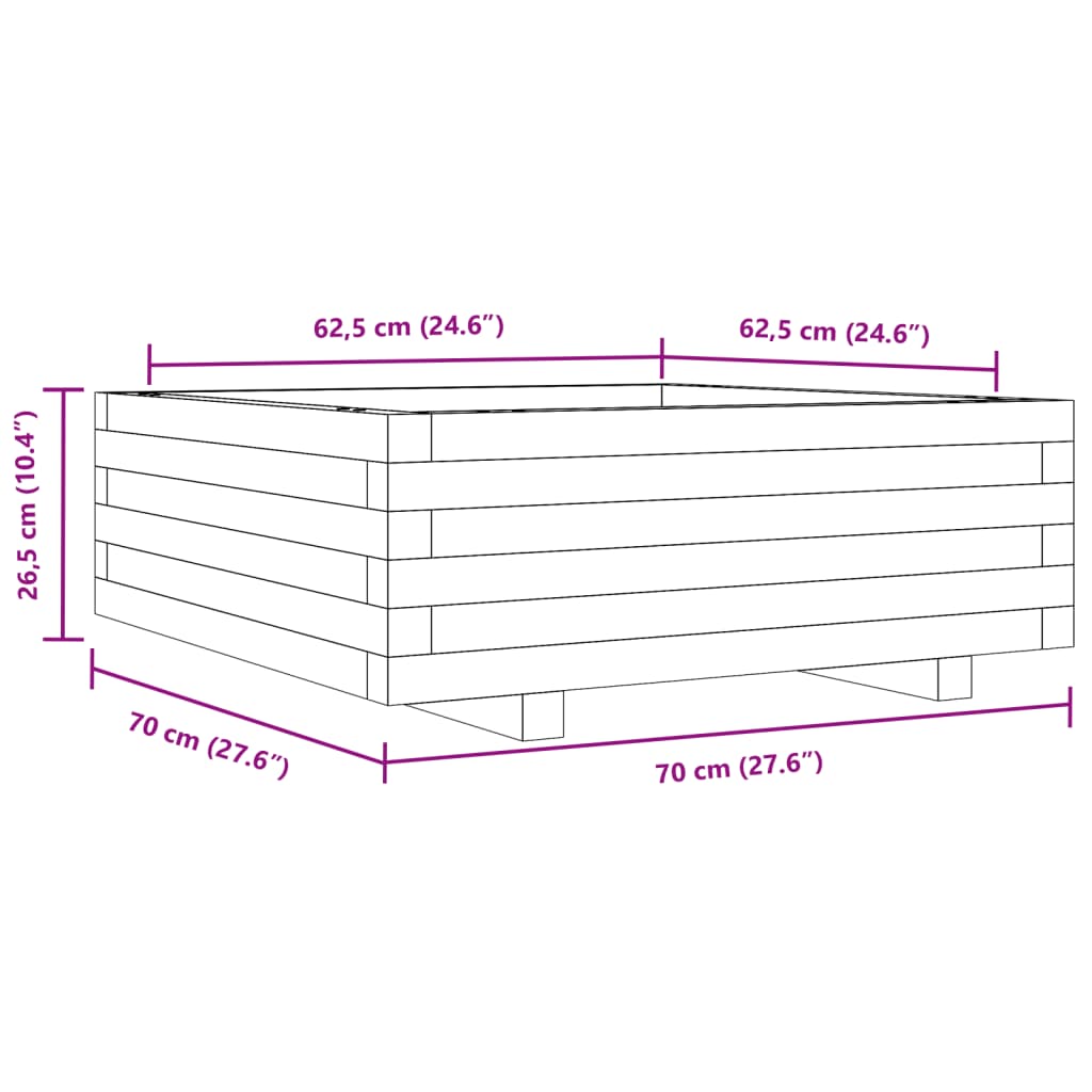 Plantekasse hvit 70x70x26,5 cm heltre furu