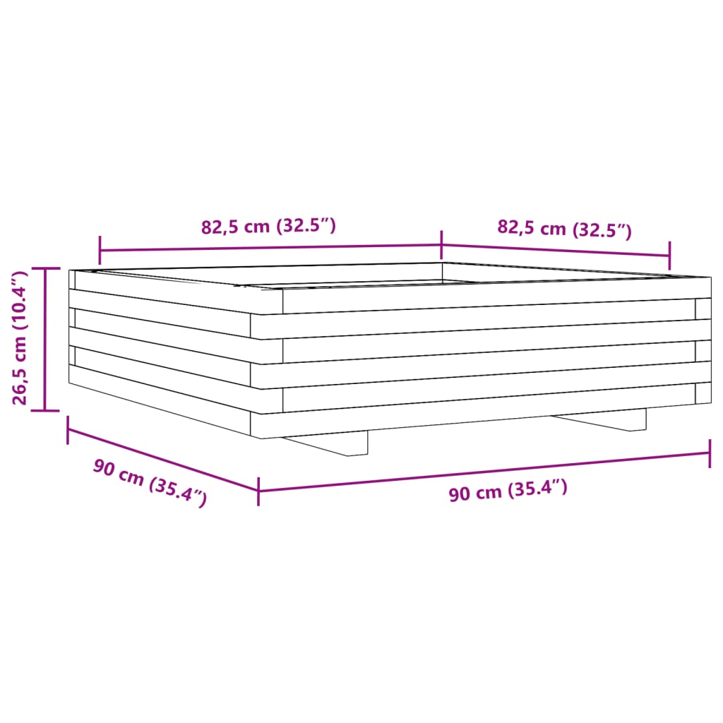 Plantekasse hvit 90x90x26,5 cm heltre furu