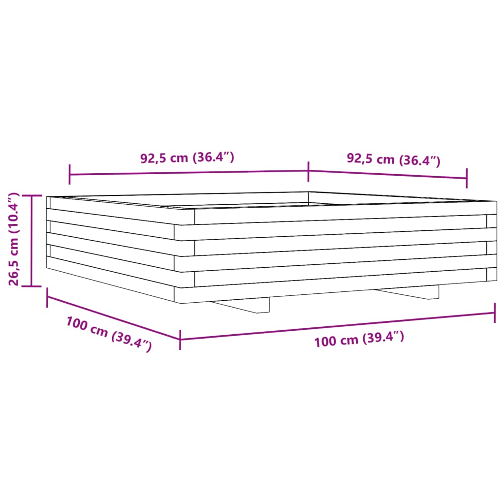 Plantekasse 100x100x26,5 cm heltre furu