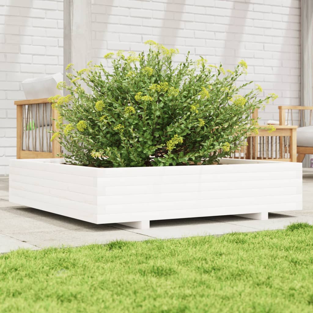 Plantekasse hvit 110x110x26,5 cm heltre furu