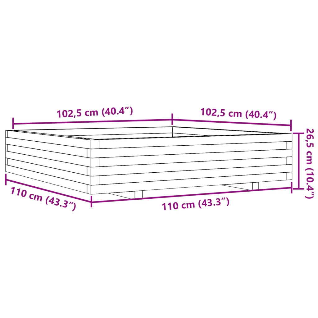 Plantekasse hvit 110x110x26,5 cm heltre furu