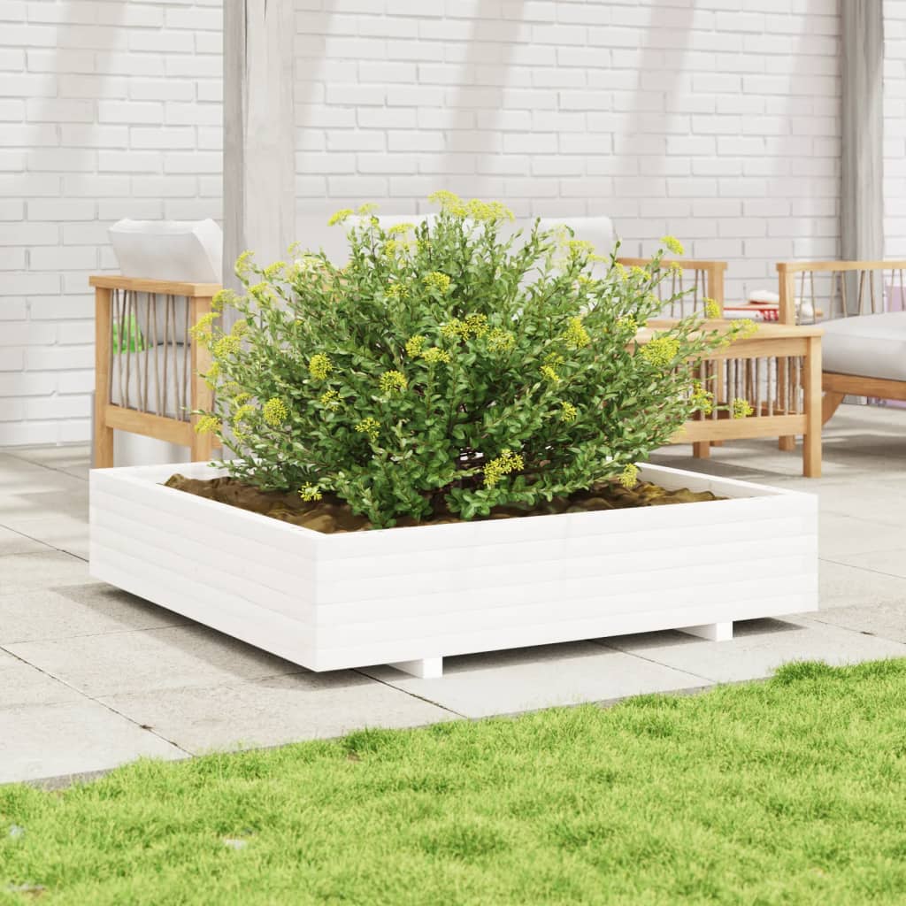 Plantekasse hvit 110x110x26,5 cm heltre furu