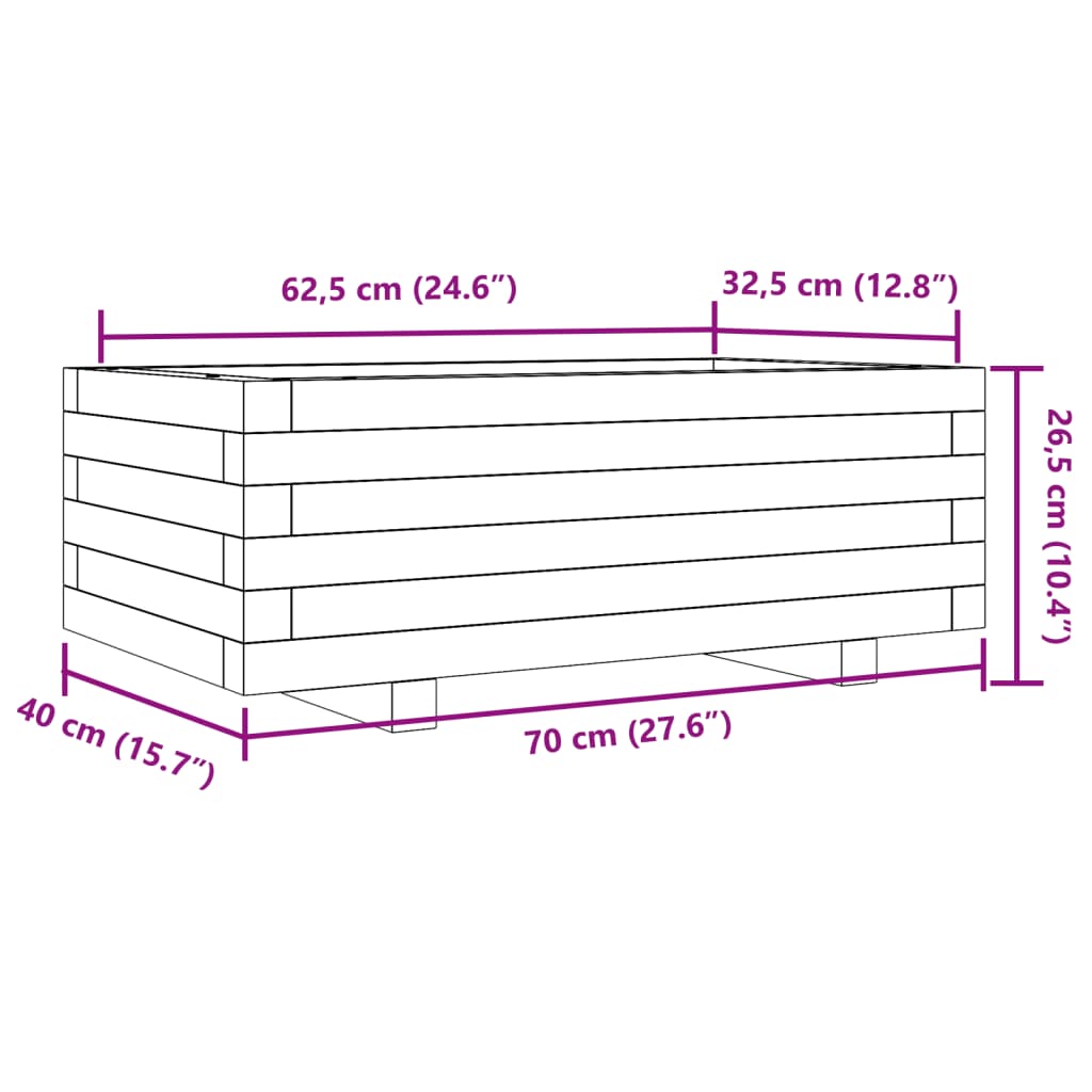 Plantekasse hvit 70x40x26,5 cm heltre furu
