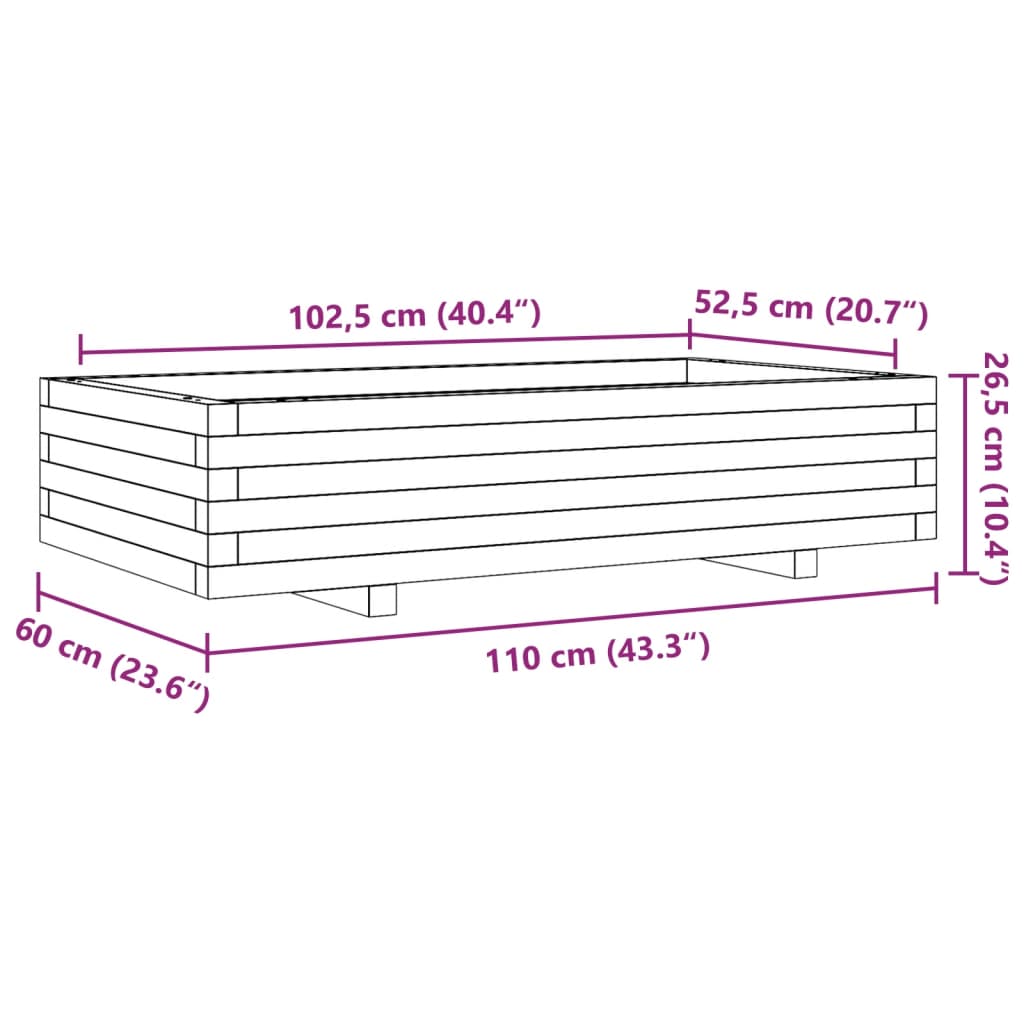 Plantekasse voksbrun 110x60x26,5 cm heltre furu