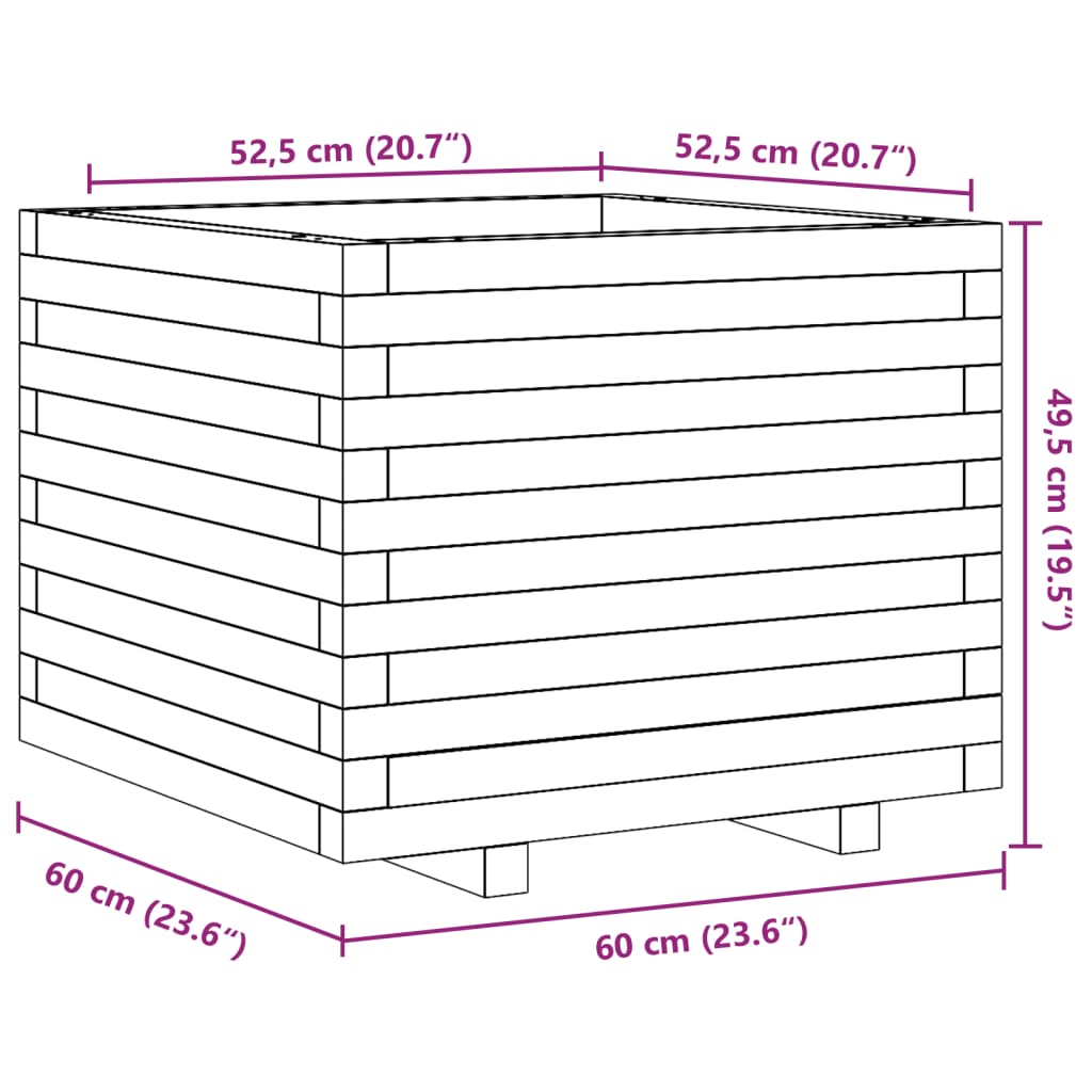 Plantekasse 60x60x49,5 cm heltre furu