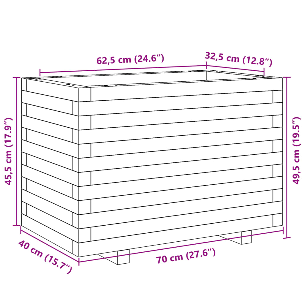 Plantekasse 70x40x49,5 cm heltre furu