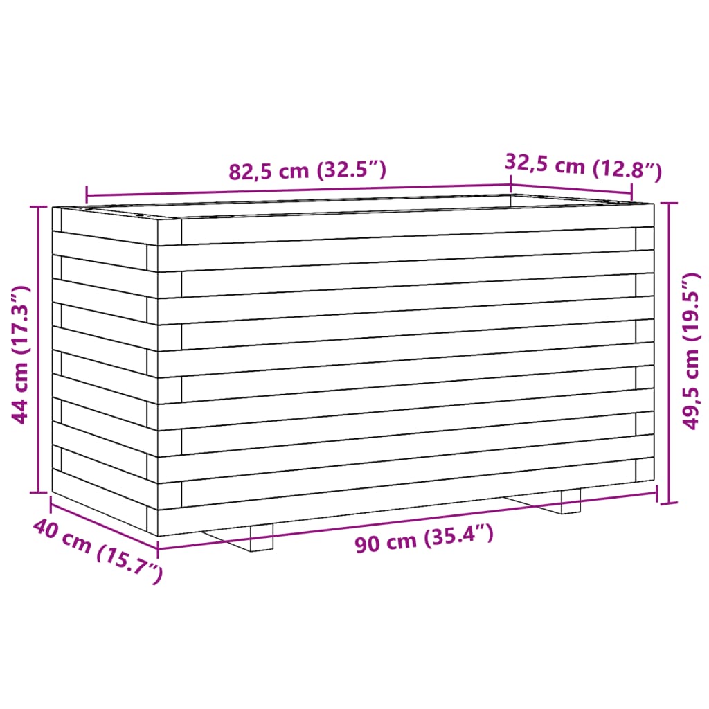 Plantekasse 90x40x49,5 cm heltre furu