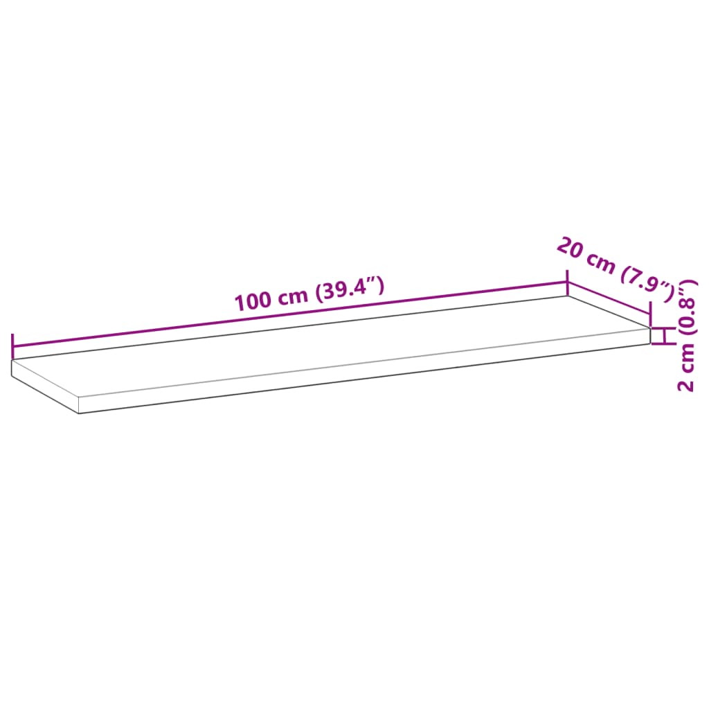 Bordplate 100x20x2 cm rektangulær heltre akasie