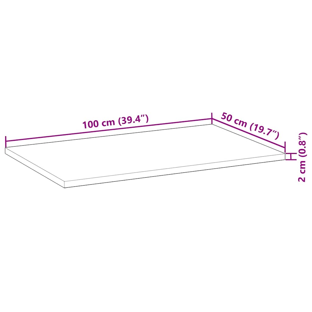 Bordplate rektangulær 100x50x2 cm heltre akasie