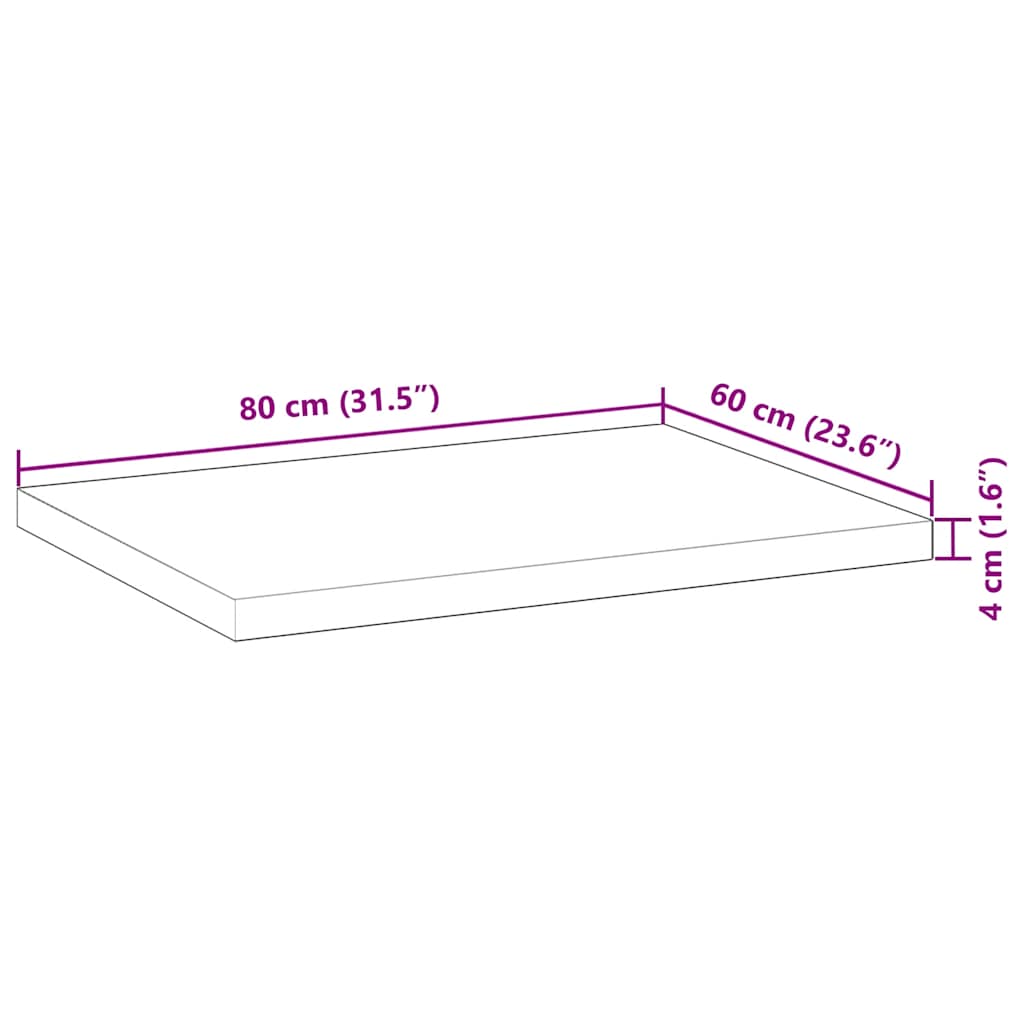 Bordplate rektangulær 80x60x4 cm heltre akasie