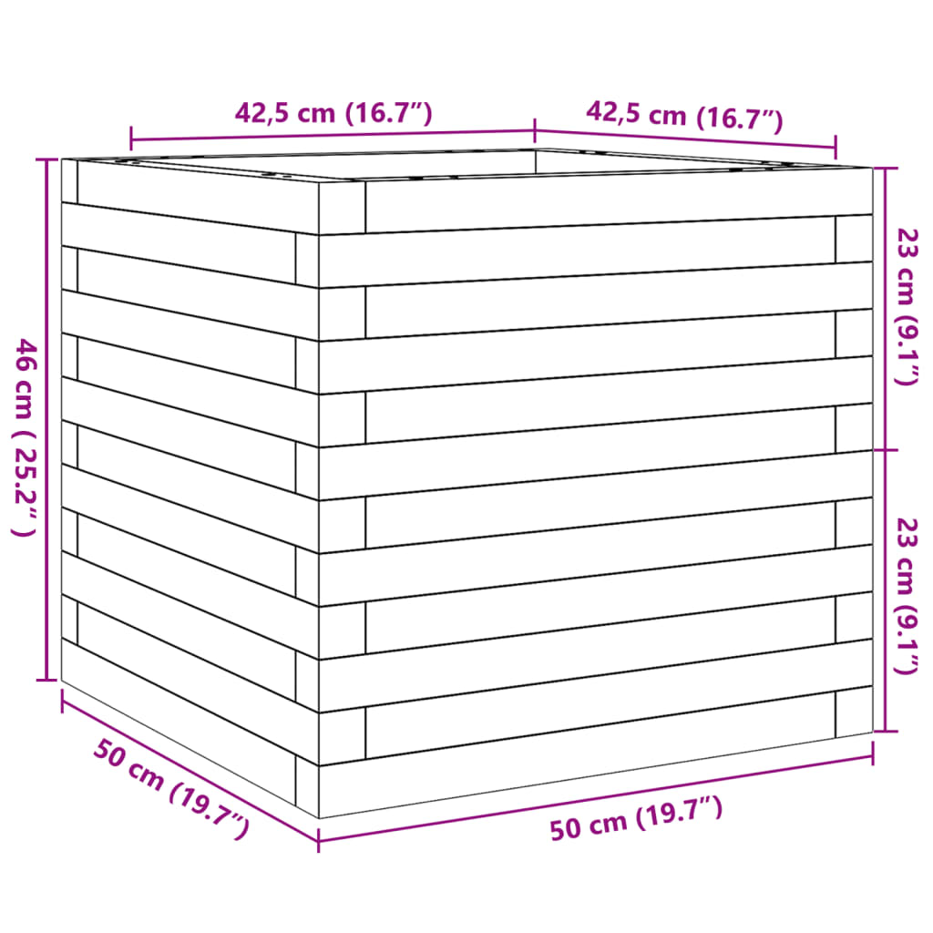 Plantekasse 50x50x46 cm heltre furu