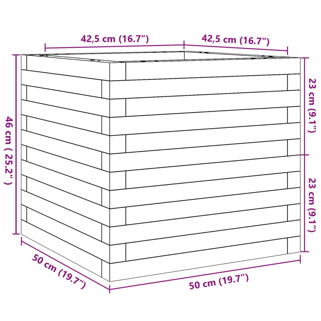 Plantekasse hvit 50x50x46 cm heltre furu