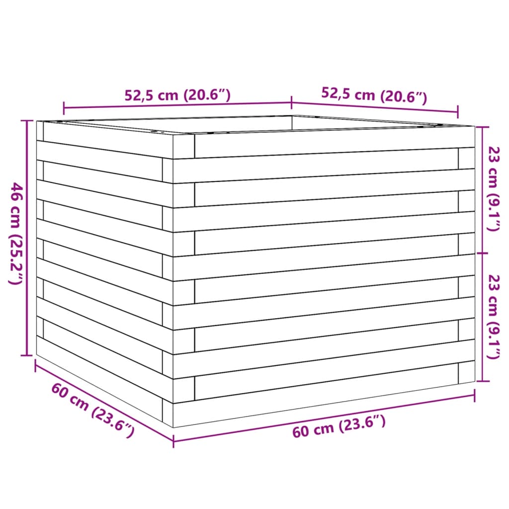 Plantekasse hvit 60x60x46 cm heltre furu