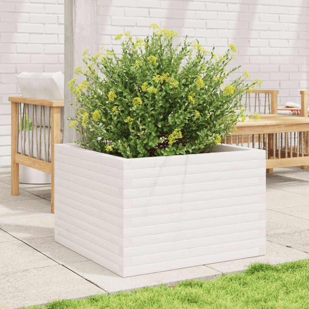 Plantekasse hvit 70x70x46 cm heltre furu