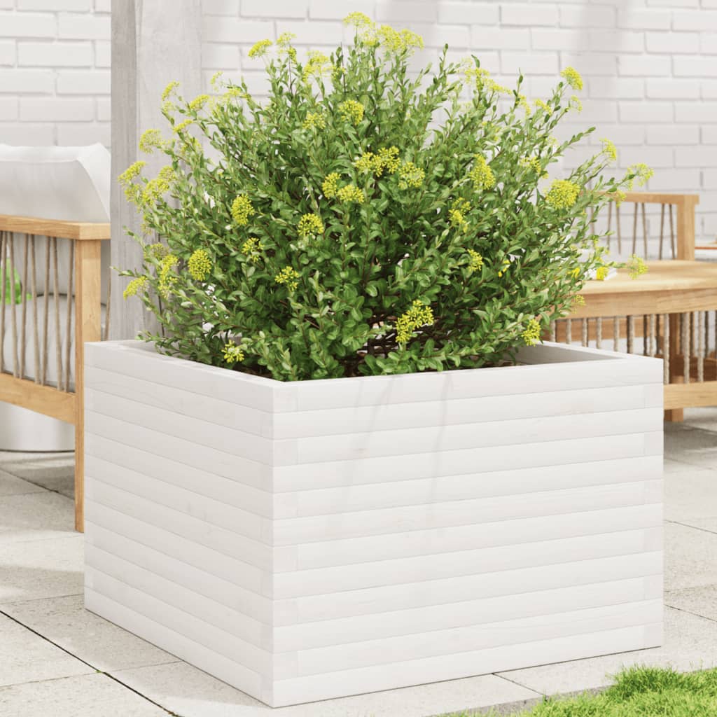 Plantekasse hvit 70x70x46 cm heltre furu