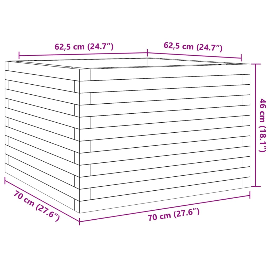 Plantekasse voksbrun 70x70x46 cm heltre furu