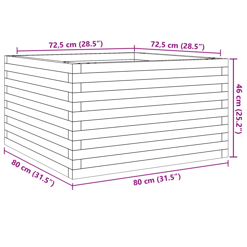 Plantekasse voksbrun 80x80x46 cm heltre furu