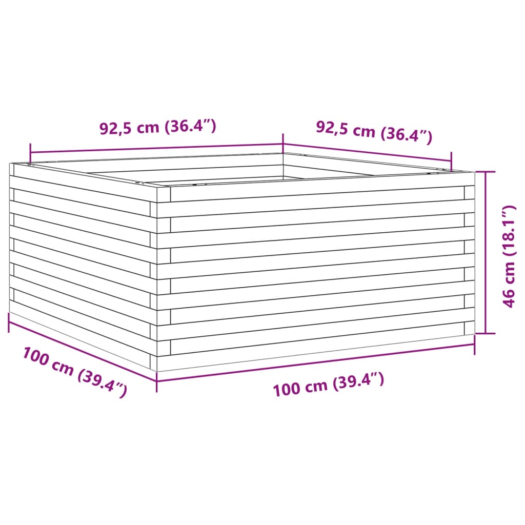 Plantekasse voksbrun 100x100x46 cm heltre furu