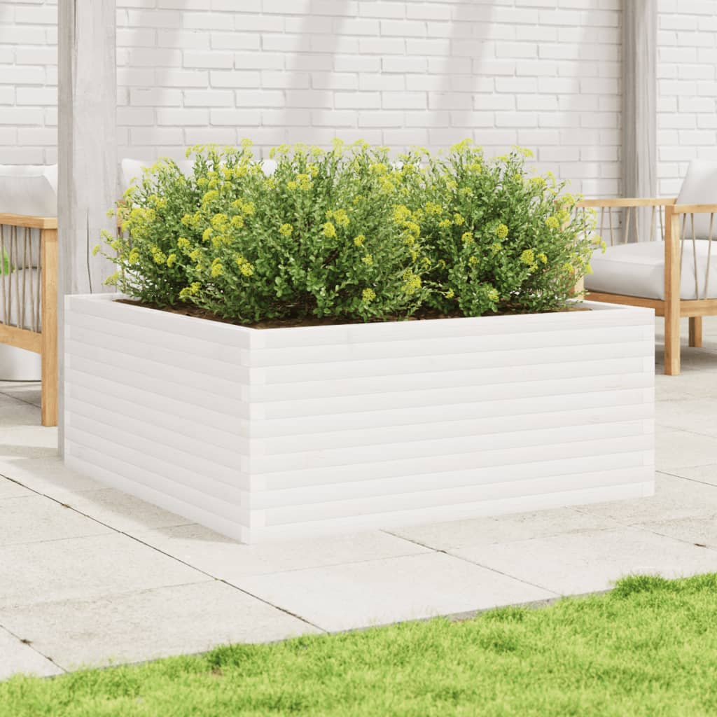 Plantekasse hvit 110x110x46 cm heltre furu
