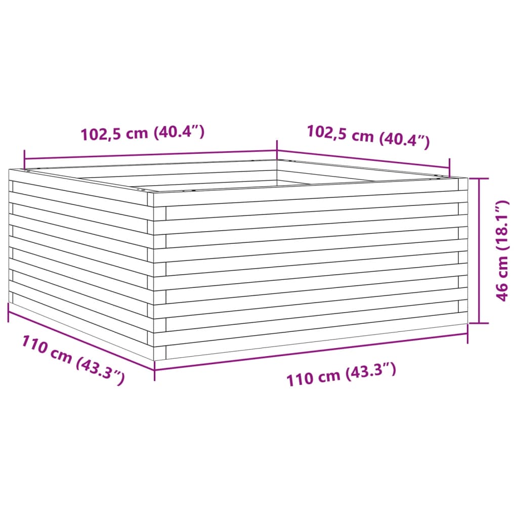 Plantekasse voksbrun 110x110x46 cm heltre furu