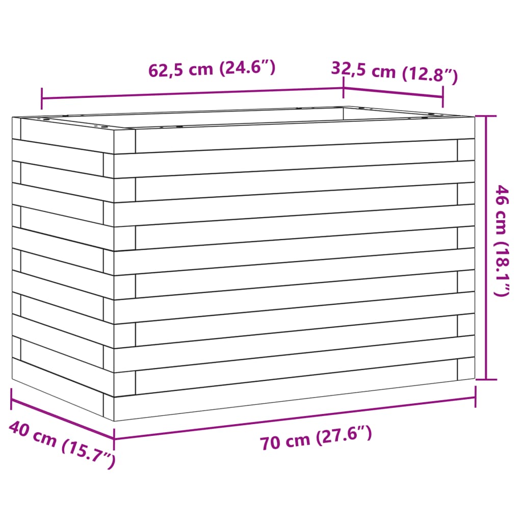 Plantekasse hvit 70x40x46 cm heltre furu