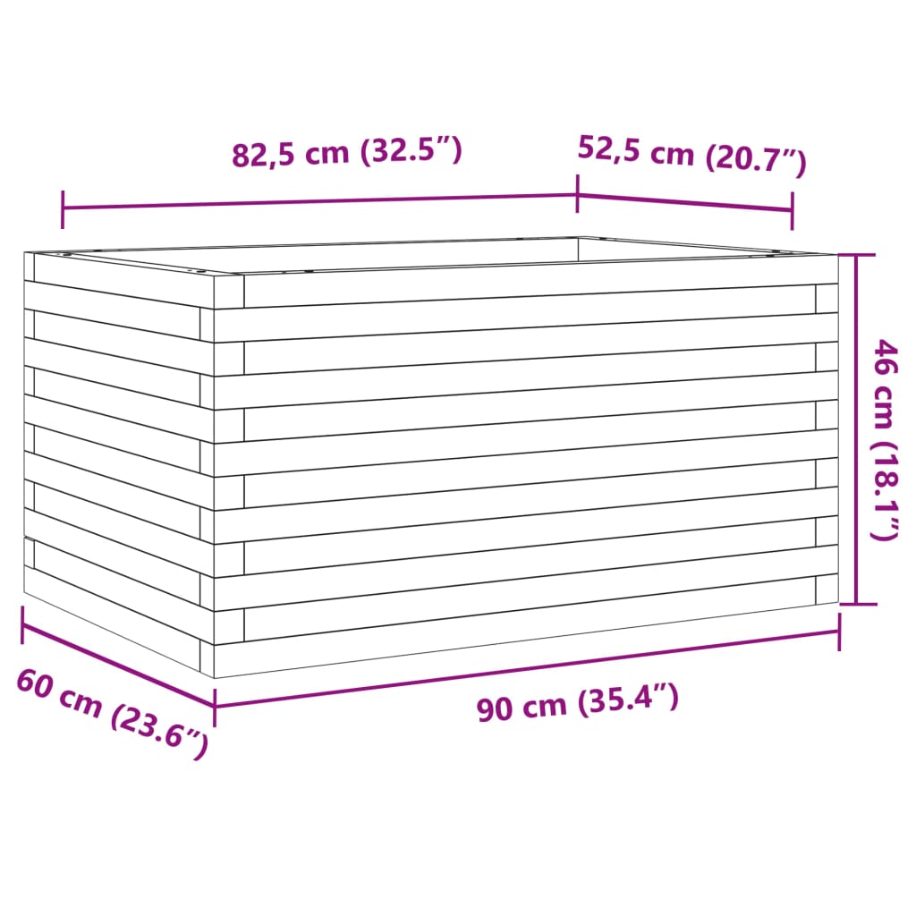 Plantekasse hvit 90x60x46 cm heltre furu