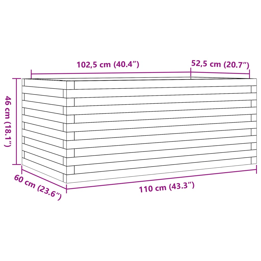 Plantekasse voksbrun 110x60x46 cm heltre furu