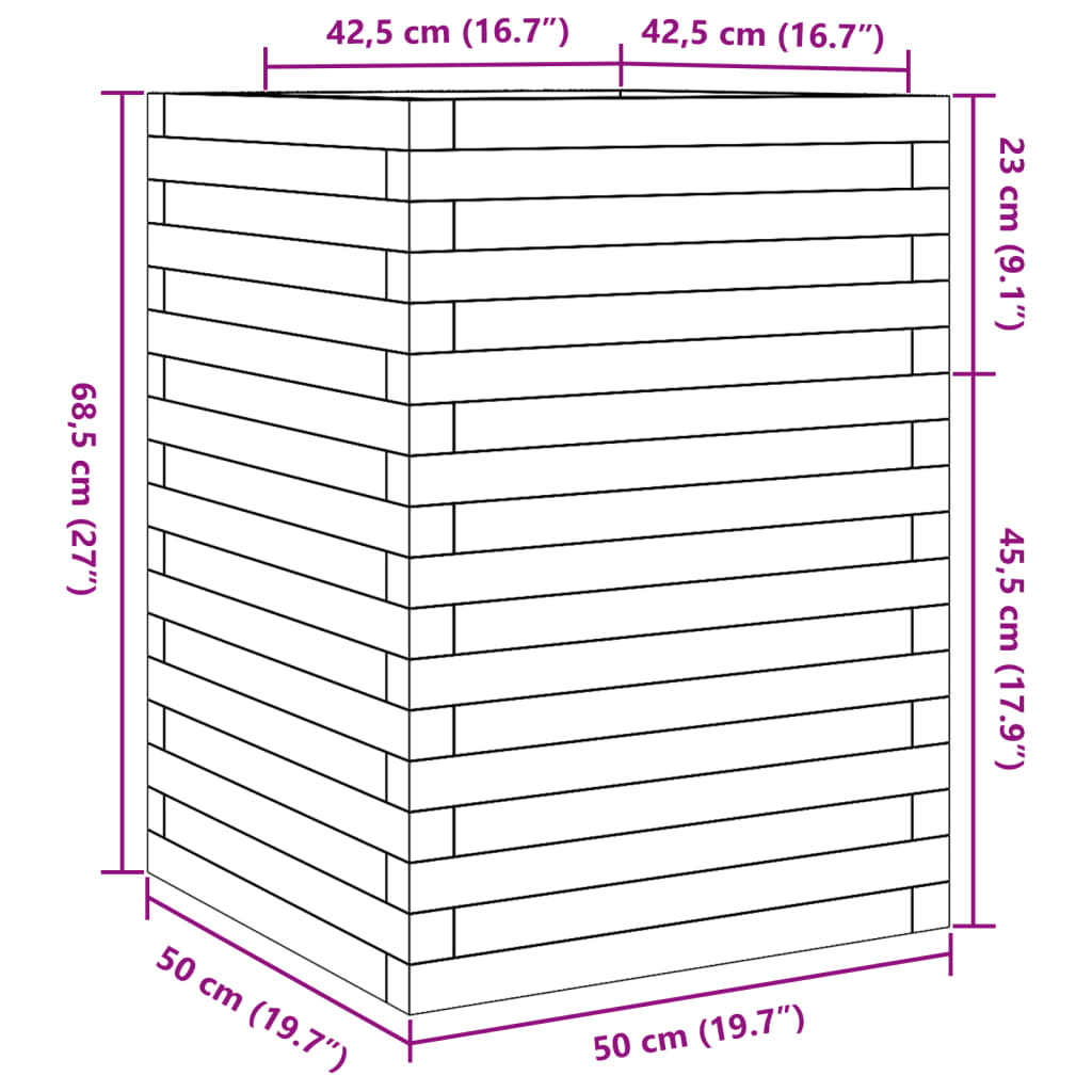 Plantekasse hvit 50x50x68,5 cm heltre furu