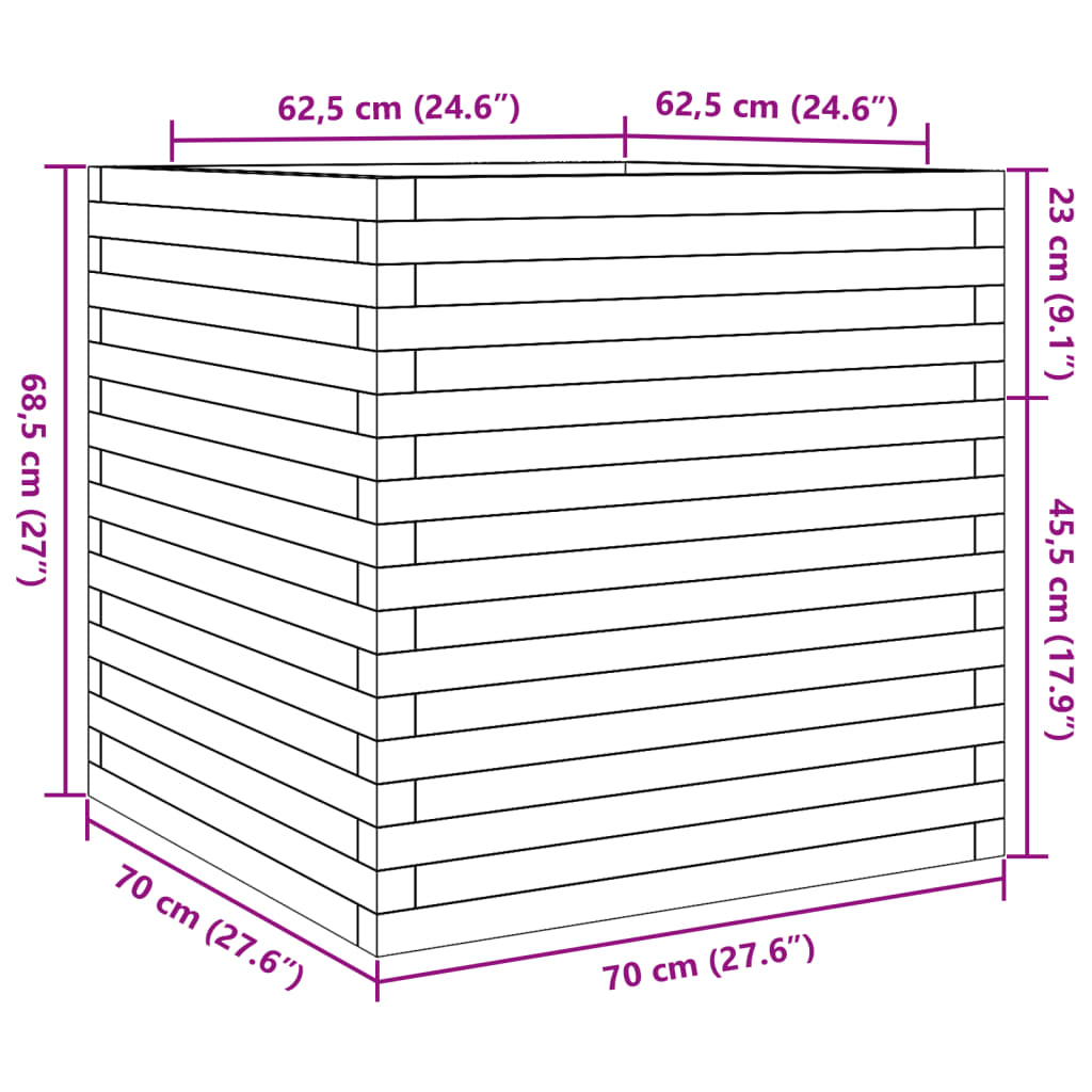 Plantekasse hvit 70x70x68,5 cm heltre furu