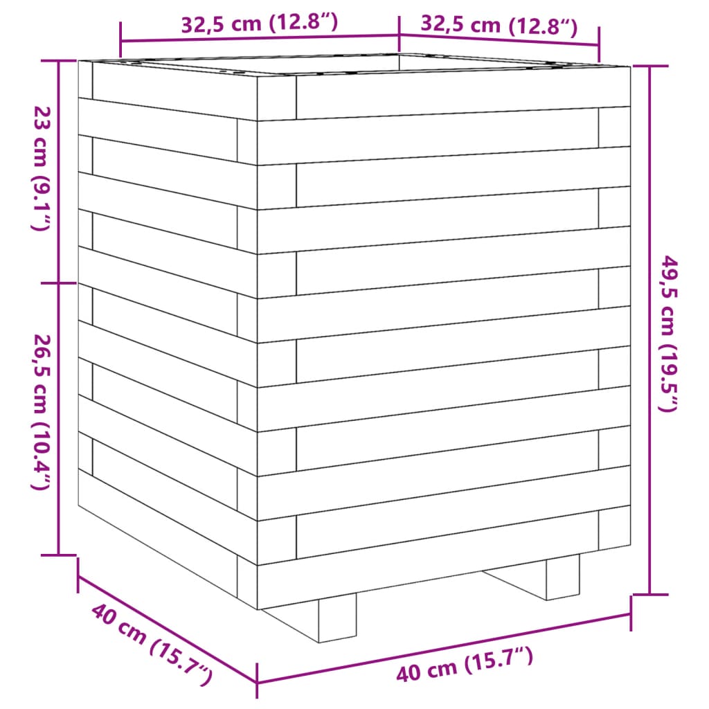 Plantekasse voksbrun 40x40x49,5 cm heltre furu