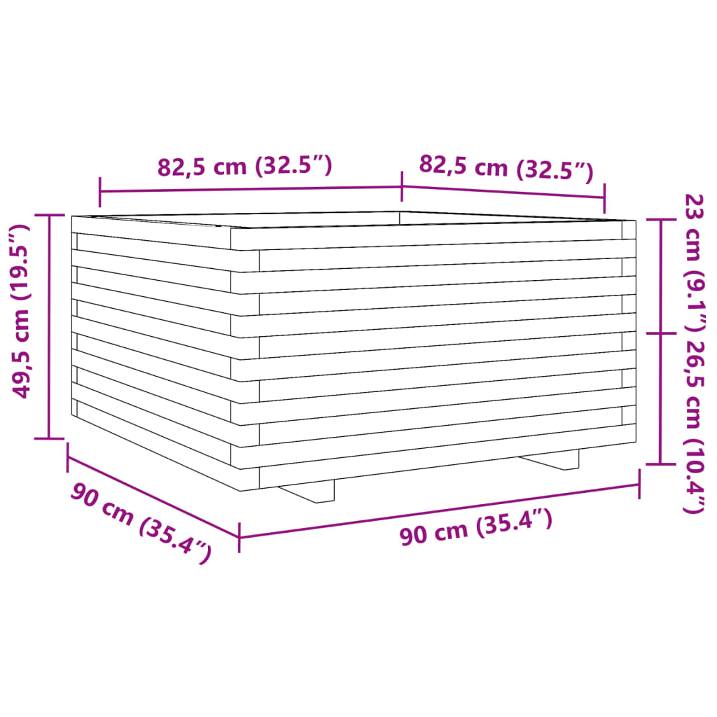 Plantekasse hvit 90x90x49,5 cm heltre furu